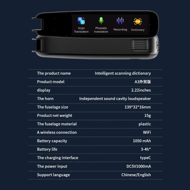 A26S Scan Translation Pen Exam Reader Voice Language Translator Device with Touchscreen WiFi/Offline Function for Students Learners Globally Universal