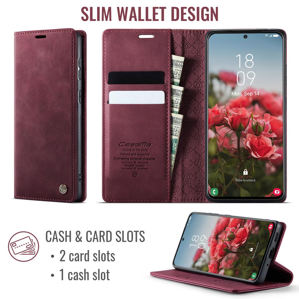 For Samsung Galaxy S21+ 5G Case CASEME 033 Series RFID Blocking Wallet Stand Calf Texture Leather Phone Cover