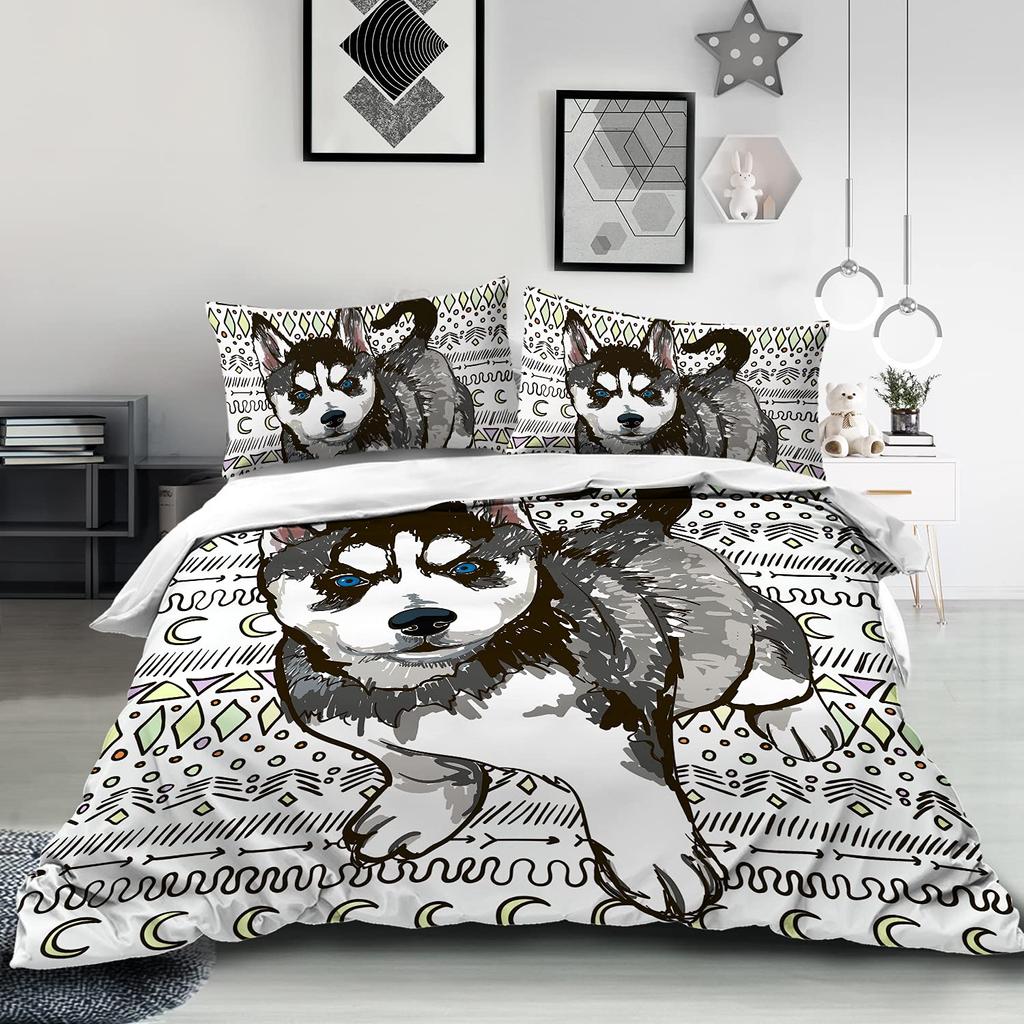 Comforter Husky Dog Bedding Set King Queen Size Funny Pet Puppy For Kids Boys Girls Cute Animal 2/3Pcs Polyester