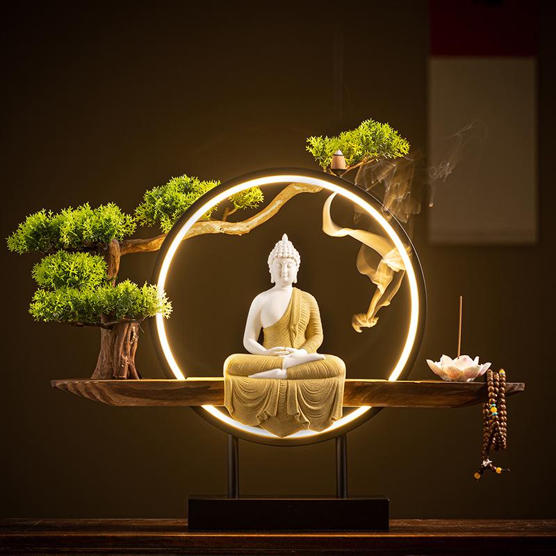 

Zen Ceramic Shakyamuni Buddha Figurine with Light Ring for Home or Tea Room Décor