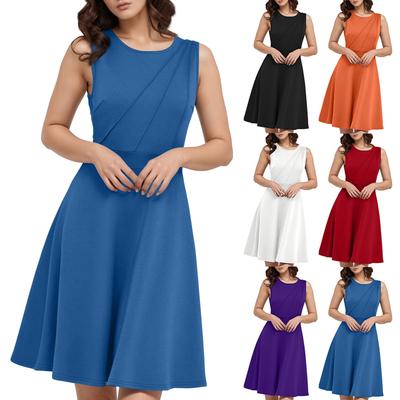 Womens Summer Sleeveless Casual Fitted Tank Beach Swing A-Line Sundress