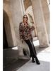 2024 Autumn Women's Leopard Print Tie-Waist Suit Collar Long Sleeve Coat - European & American Style