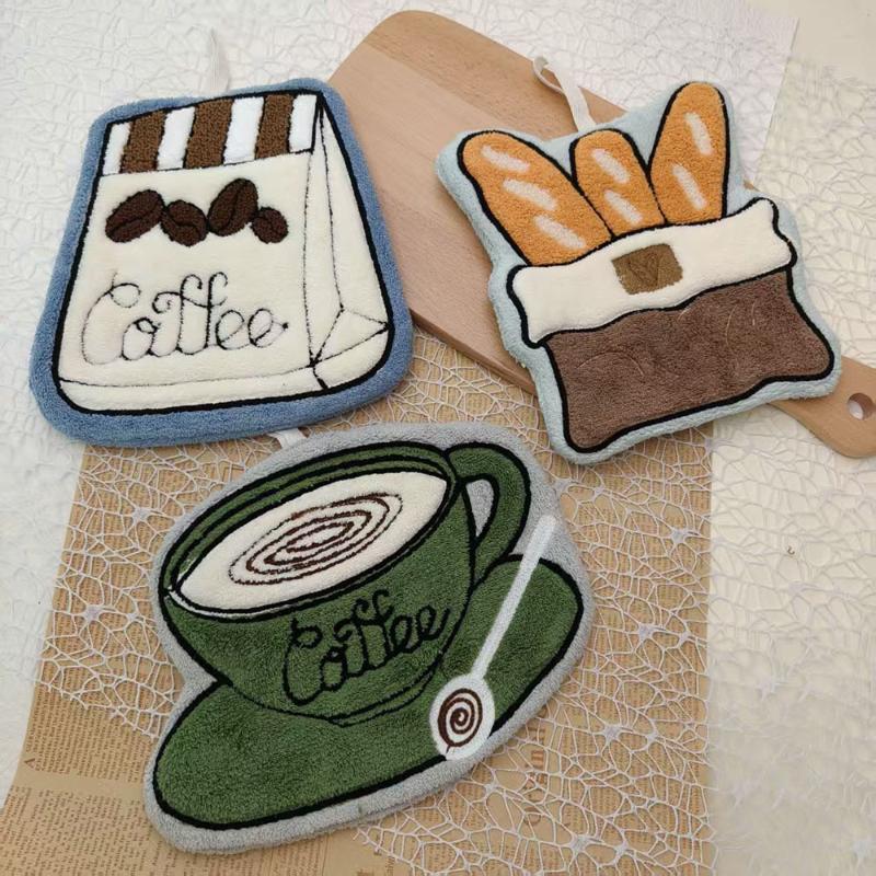 Cute Puppy Hand Towel Quick Drying Kitchen Cleaning Rag Coral Velvet Cartoon Animal Absorbent Bathroom Hanging Towel