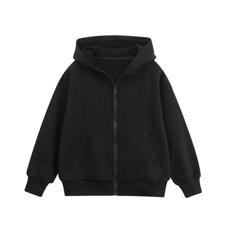 Brand Children s Clothing Autumn New Zip-Up Sweatshirt for Boys and Girls, Hooded Solid Color Cardigan, Pure Cotton Large Terry Sweatshirt Dt2145 Black (300g Cotton Terry) 130 cm