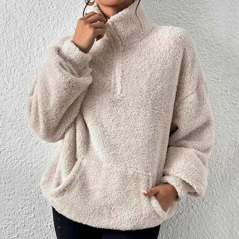 

Женская плюшевая бархатная толстовка, зимний теплый повседневный топ с воротником-стойкой