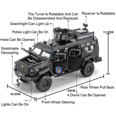 1:24 Tygr šavlozubý Policejní auto Hračka Model Slitina Tlakové lití Nevýbušné Dveře Otevřené Zvuk Světlo Vozidlo pro Děti Dárky