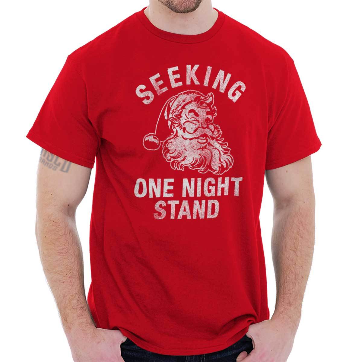 Christmas Santa Seeking One Night Stand Pun Mens Casual Crewneck T Shirts Tees XXXL