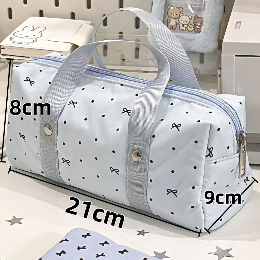 White Blue Color Star Polka Dot Tote Pencil Case Instagram Aesthetic Cute Pen Bag for Kids Large Capacity Stationery Organizer