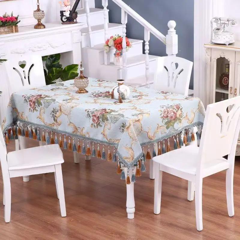 European Embroidery Lace Tablecloths Floral Printed Tablecloth Rectangular Tassels Table Cover Cloth Wedding Decoration Towel
