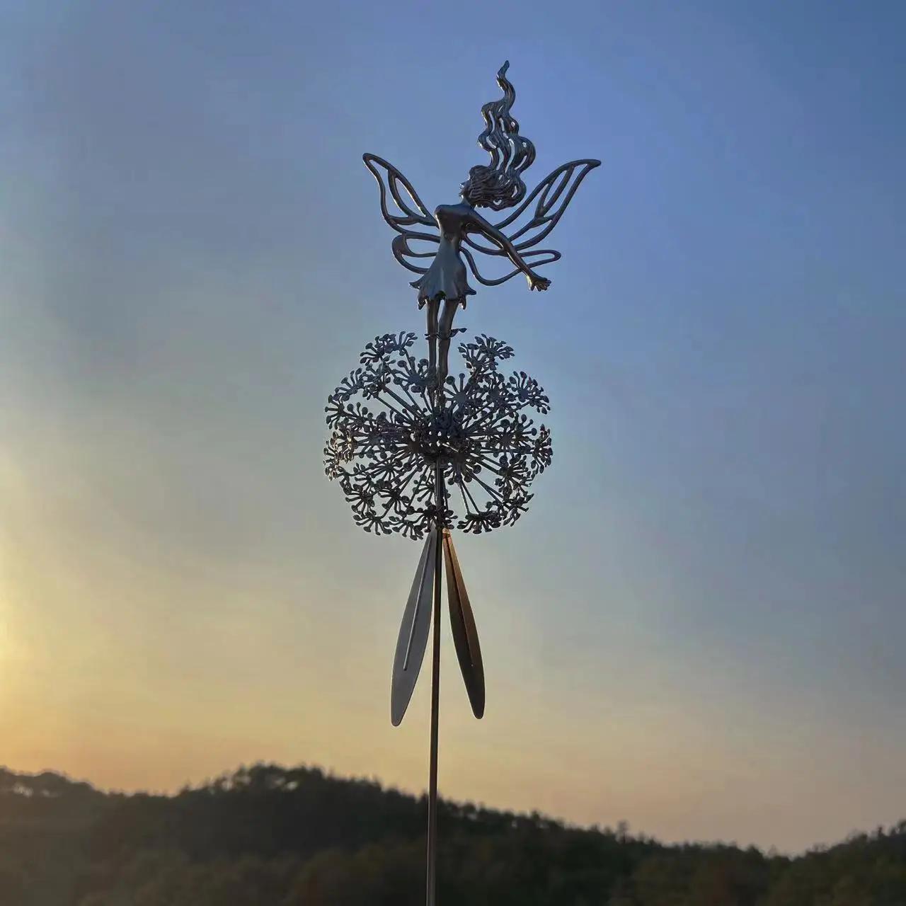 НОВЫЕ Пикси Садовые Феи Поделки Скульптуры Колышек Феи и Одуванчики Танец Пейзаж Металл Трехмерный Газон Декоративные