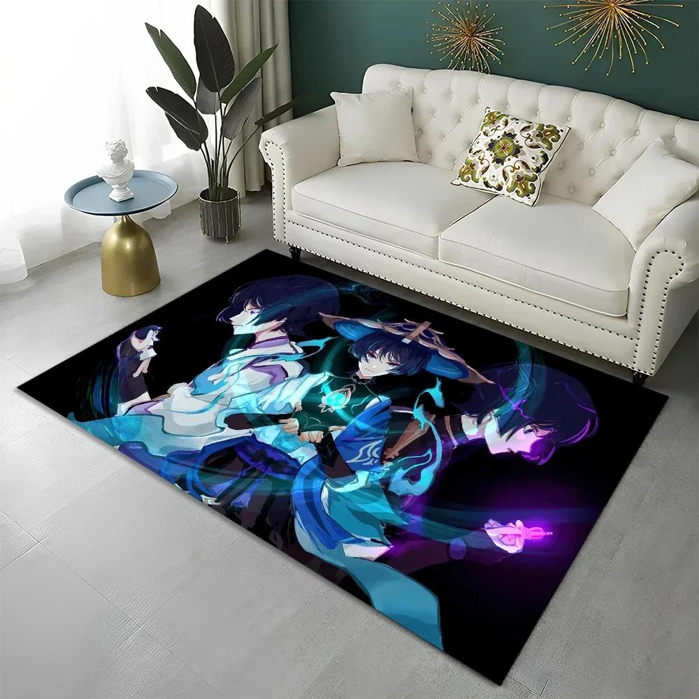 Genshin Impact Gamer-Cartoon-Teppich für Wohnzimmer, Schlafzimmer, Sofa, Fußmatte, Kinderzimmerteppich, rutschfeste Bodenmatte