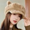 New Style Rabbit Fur Octagonal Hat Women's Fashionable Plush Hat Cat Ear Thermal Cap Wide-Circumference Head Wrap