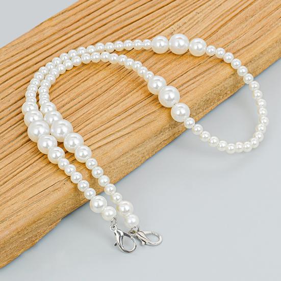 Purse Chain Strap Faux Pearl Bag Chain Strap Replacement with Metal Buckles Shoulder Cross Body Bag Chain for Ladies Tote Handbag