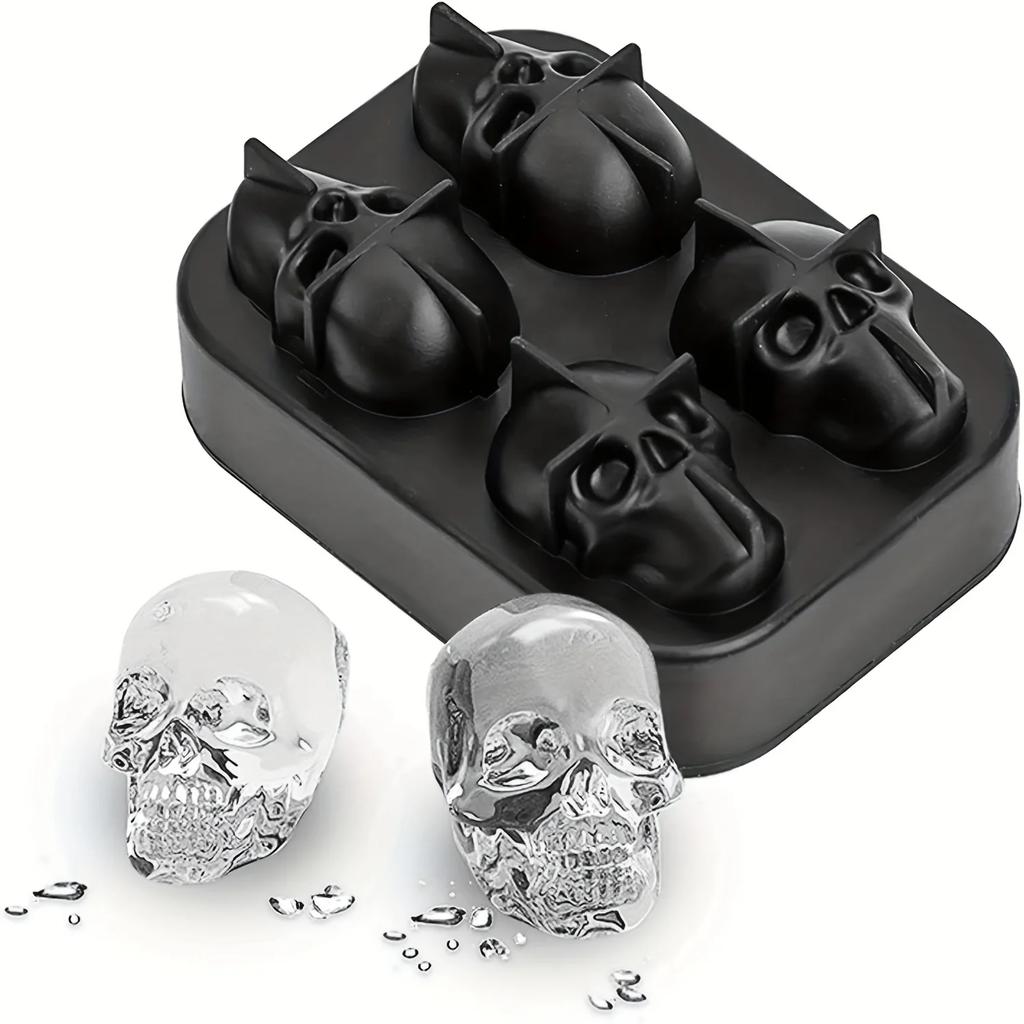 Skull Ice Hockey Mold Silicone 3D Flexible Ice Cube Tray Horror Skull Cocktail Ice Hockey Making Creative and Interesting