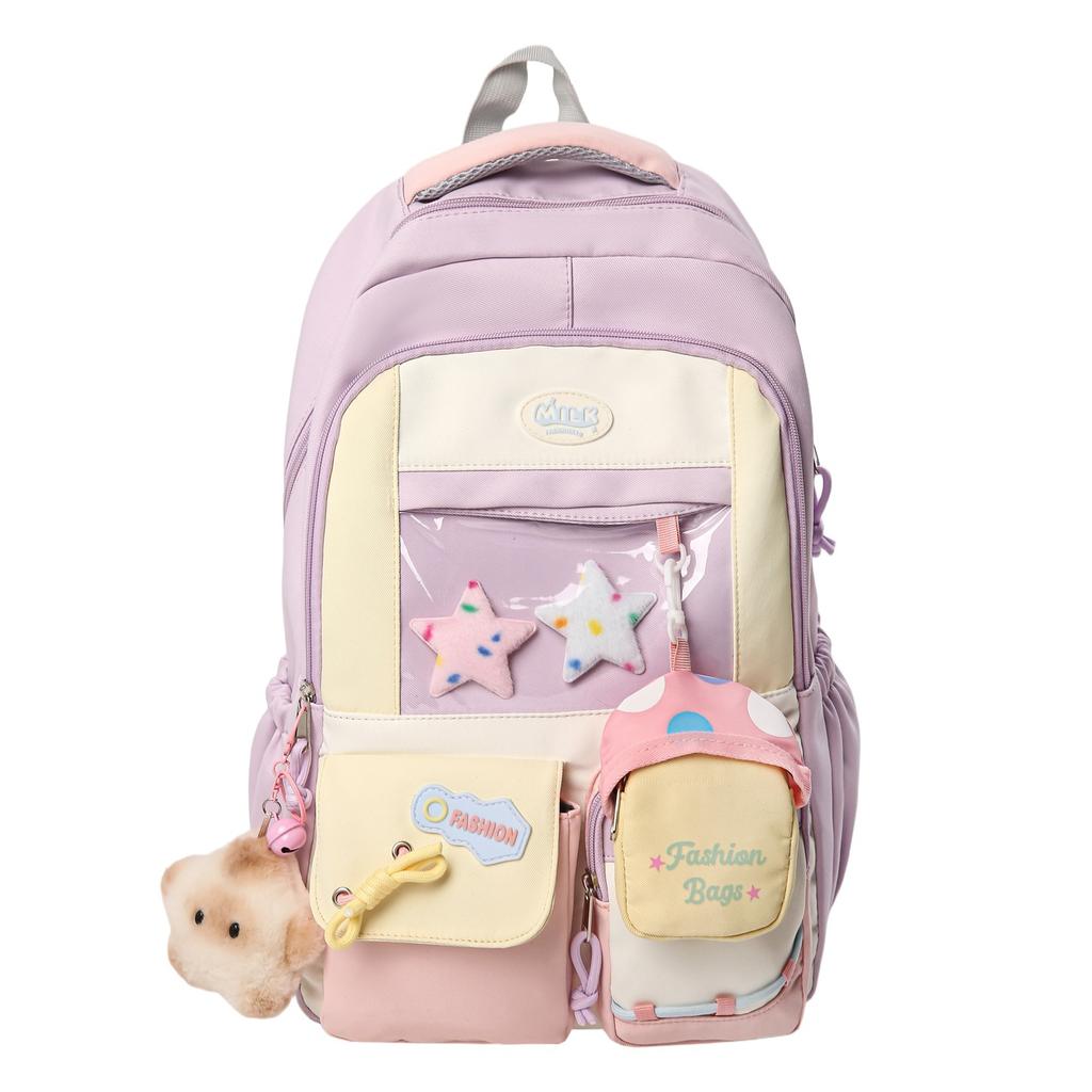Schoolbag New Japanese Ins High Value, Sweet and Transparent Double Shoulder Schoolbag, Women's Contrasting Color Splicing Large-capacity Backpack