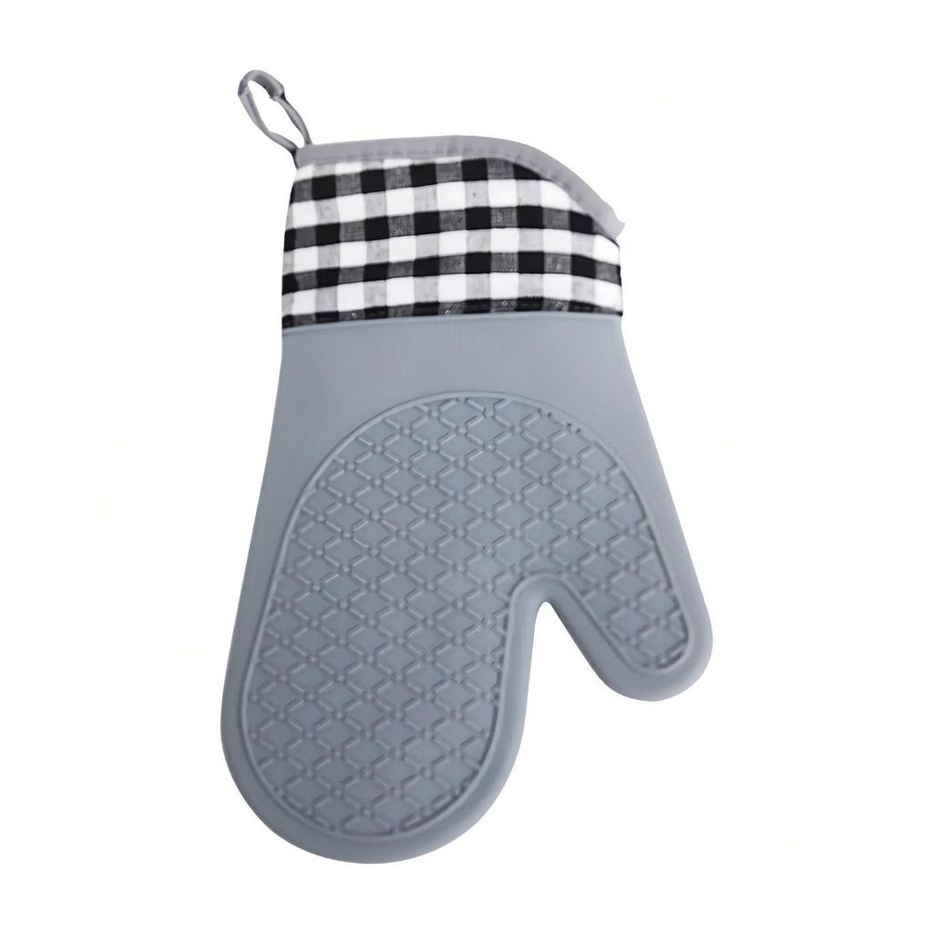Silicone Oven & Microwave Heat-Resistant Baking Gloves with Thick Plaid Cotton Lining