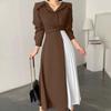ZANZEA Women Casual Turn Down Collar 3/4 Sleeve Loose Splice Dress
