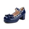 Fashion Size 34-48 Woman Med Heel Lolita Shoes Patent Leather Cute Bow Mary Jane Pumps Bride Wedding Cosplay Party Red Pink Black Green