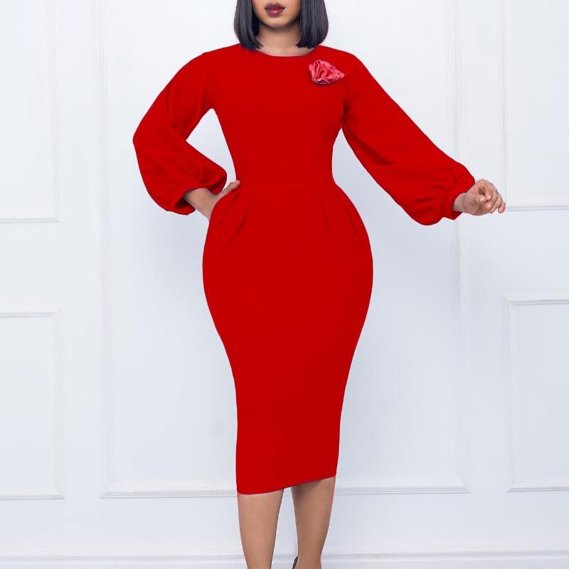 Women's Clothing Autumn and Winter New Solid Color Hip-wrapped Professional Temperament Large-size Dress