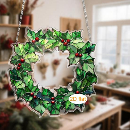 Festive Window Hanging Decorations Acrylic Christmas Garland Pendant, Double-sided Wreath Ornament, Lightweight Decorative Ornaments Decor with