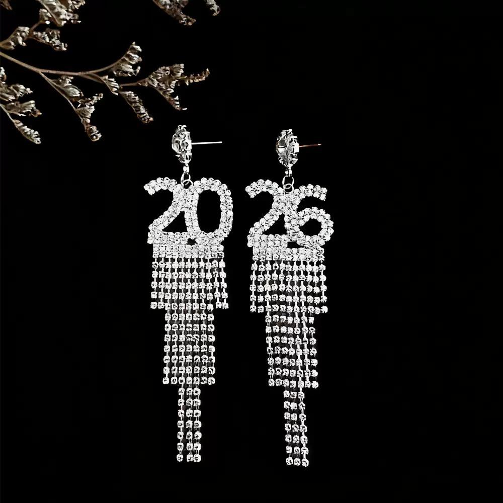 

2026S Crystal Full Rhinestone Earrings - Festive Christmas and New Year Jewelry for Holiday Celebrations