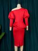 AOMEI Bodycon šaty Červené nepravidelné rukávy s lucernou s vysokým pasem volánky balíček boky ke kolenům koktejlový outfit pro dámy