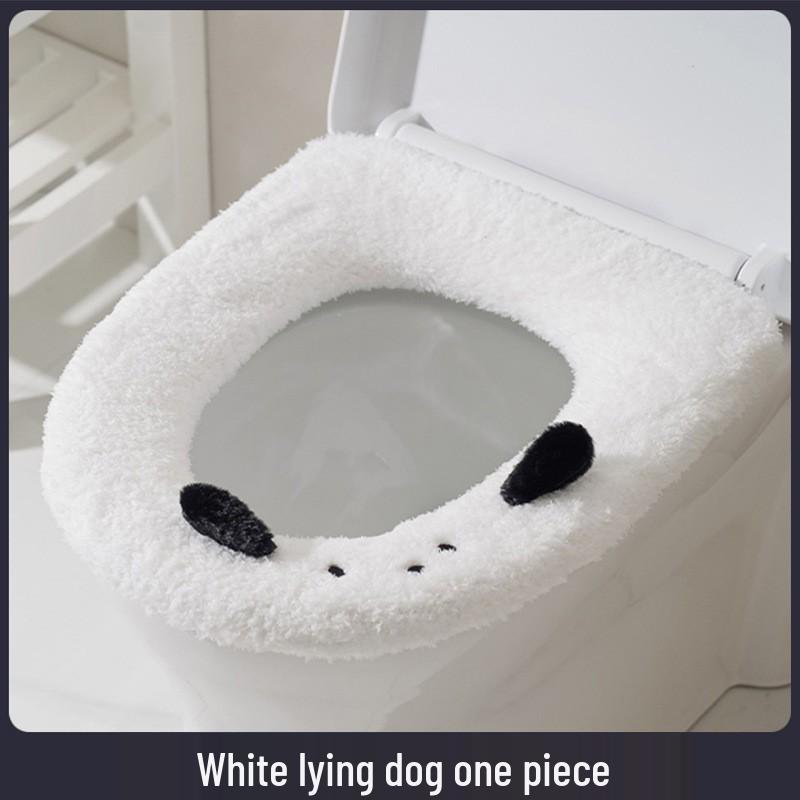Plush Toilet Seat Cover Cushion with Handle for Winter Home Use