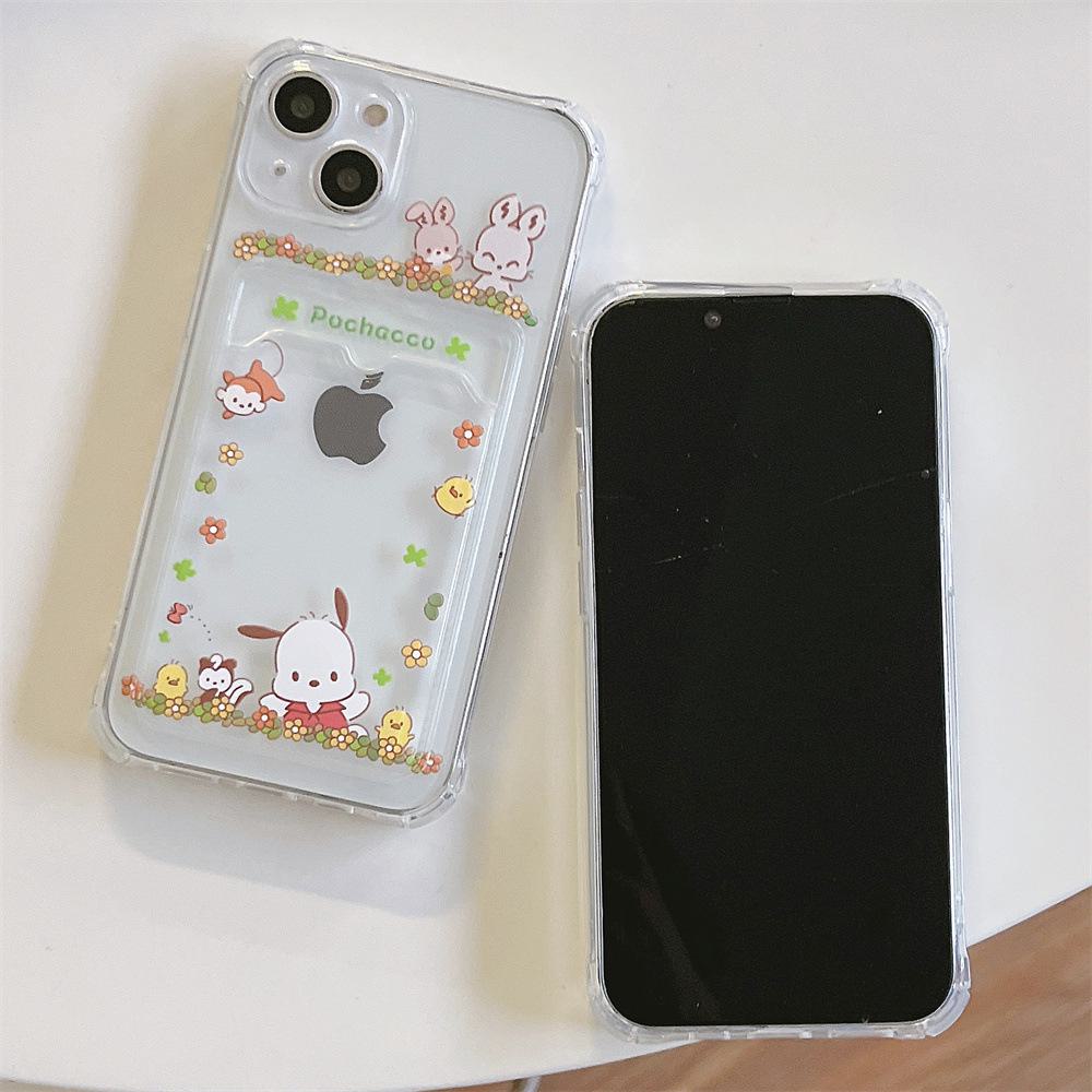 Strawberry Dog Bunny iPhone 11 Case with Card Slot for XRXs - Transparent, Apple 15 Promax Mobile Phone Case, 14 in Total.