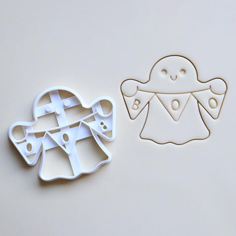 1 ks Halloweenský vykrajovátko s embosserem, forma na sušenky, forma na výrobu halloweenských sušenek, pečeť s motivem ducha, dýně, lucerny, vlajky, nástroje pro embosování