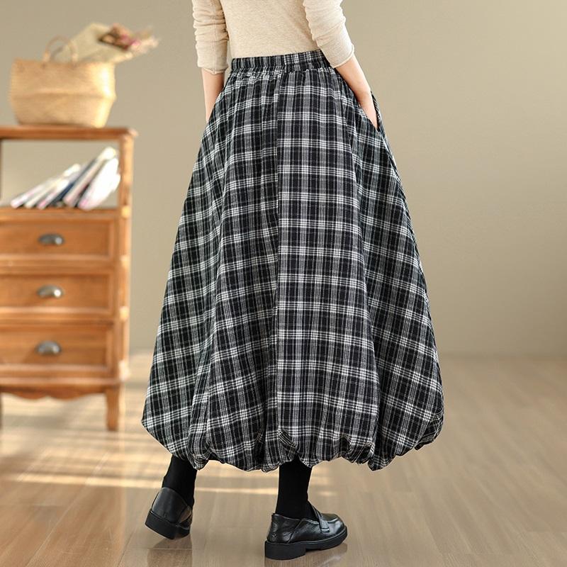 Plus Size High Waist Vintage Plaid Spring Autumn Casual Loose Long for Woman Skirts Womens Skirt