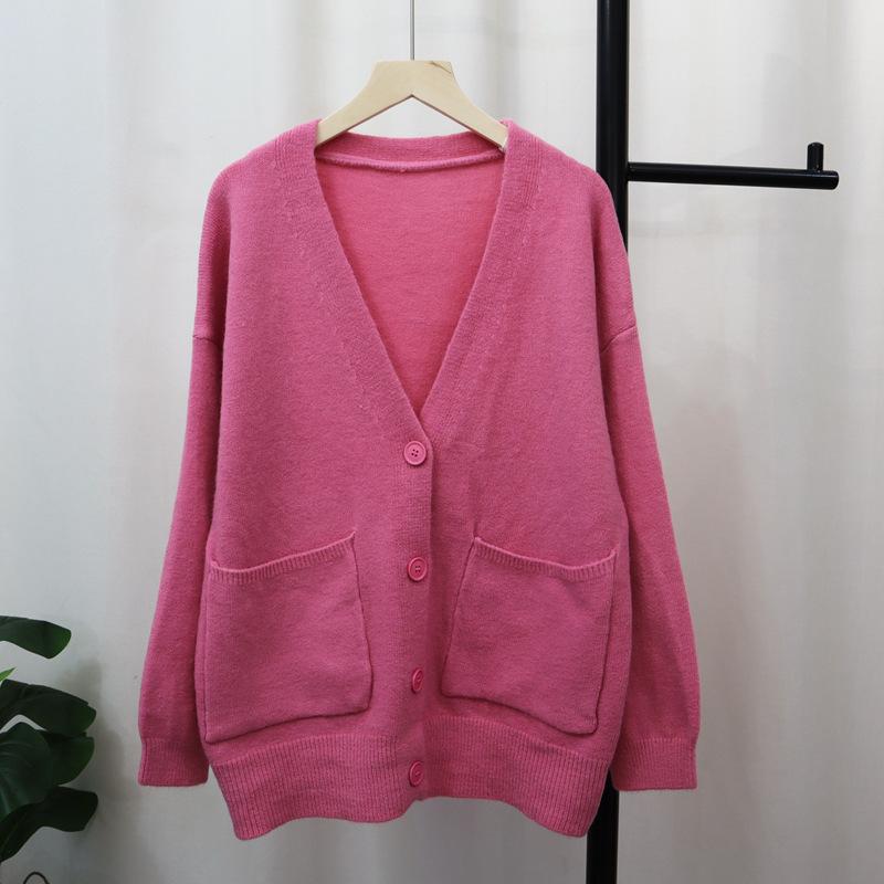 Gray knitted cardigan autumn and winter new loose and thin lazy style soft waxy temperament sweater jacket women
