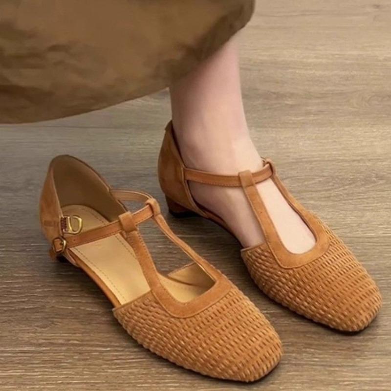 Fashion 2025 New Retro Woven Beautiful Roman Sandals Women's Mary Jane Block Heel Baotou Single Shoes
