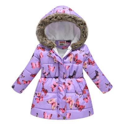 Neue Mädchen mittlerer und großer Kindermode Taille Mehrfarbig Warm Kapuze mit Pelzkragen Verdickter Baumwollmantel Jacke