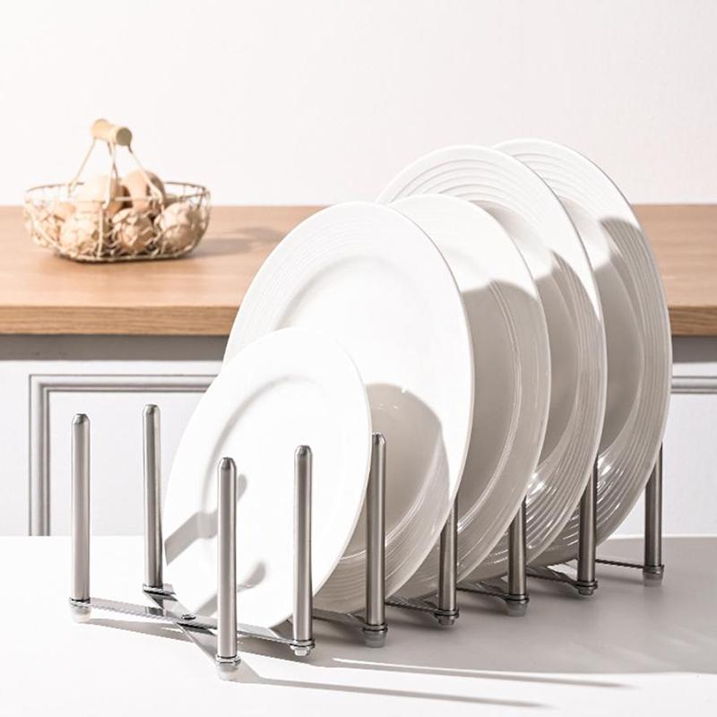 1Pcs Pot Lid Rack Pan Lid Organizer Retractable Foldable Stainless Steel Plate Dish Holder Shelf Tableware Storage Kitchen
