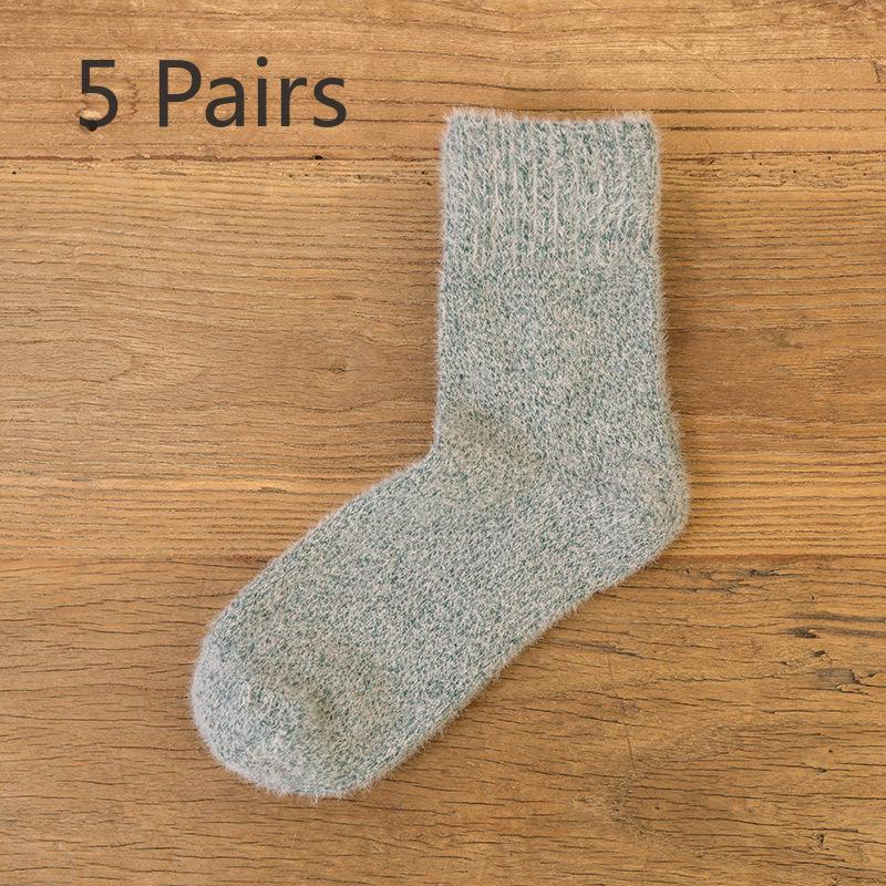 5 Pairs of Winter Female Solid Color Imitation Mink Wool and Thick Warm Rabbit Wool Tube Socks