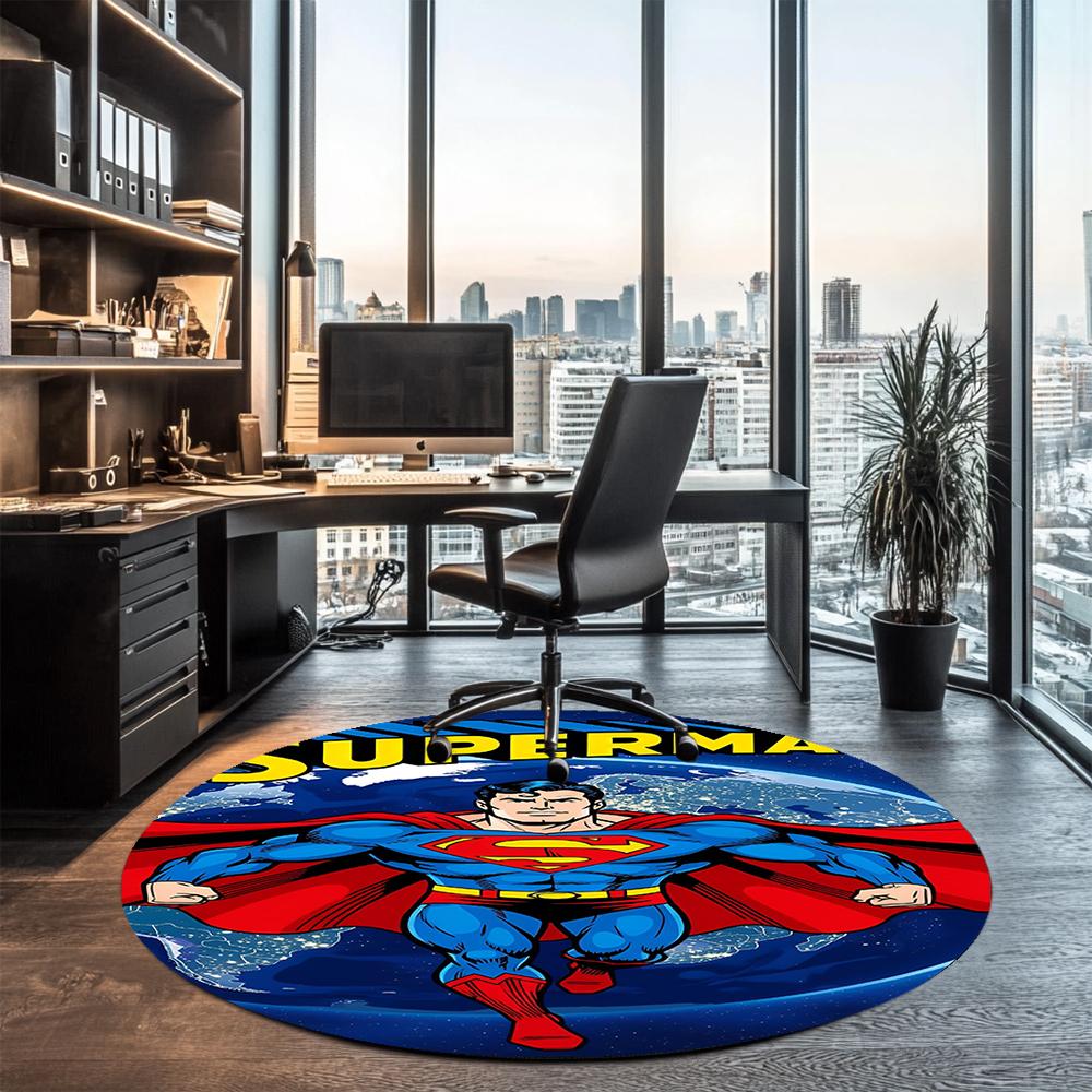 SUPERMAN Printed Round Rug Carpet Chair Rug Area Rug Entryway Doormats,for Office Chair Living Room Bedroom Kitchen Room.