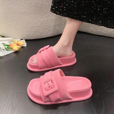 Sandali Estivi da Spiaggia da Donna Fondo Piatto Fibbia Quadrata Decorazione Fondo Spesso Punta Aperta Tempo Libero Comodi Eleganti Sandali Casual