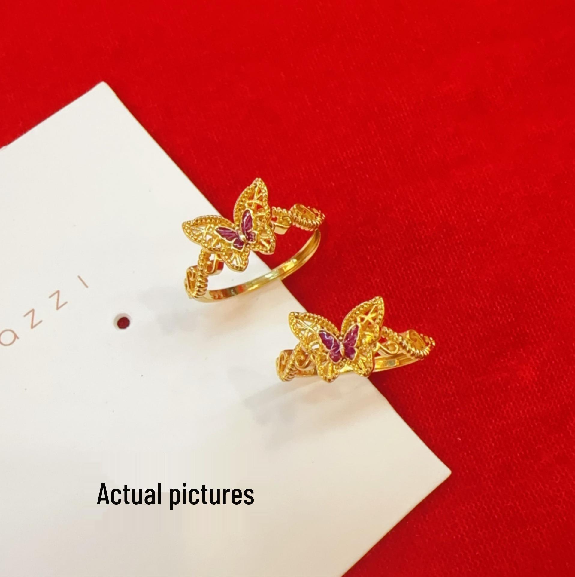 Dreamy Gold Butterfly Ring & Necklace Set with Colorful Enamel, Adjustable Court-Style Filigree Pendant