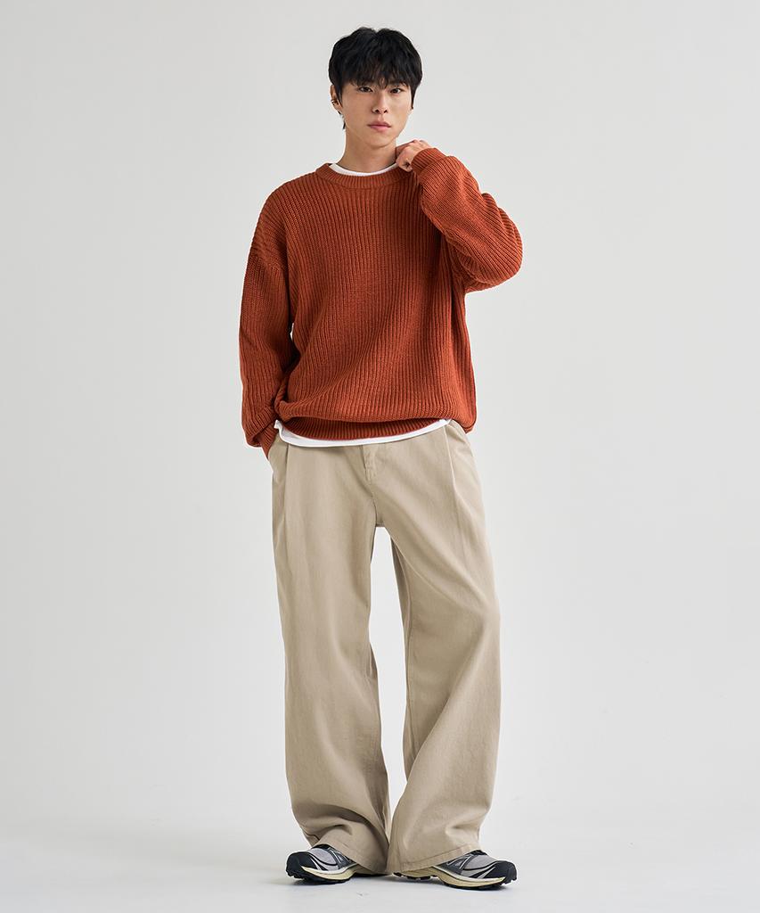 LEMAIN SECOND Oversized Voluminous Washable Crew Neck Hazzi Knit [Brick]