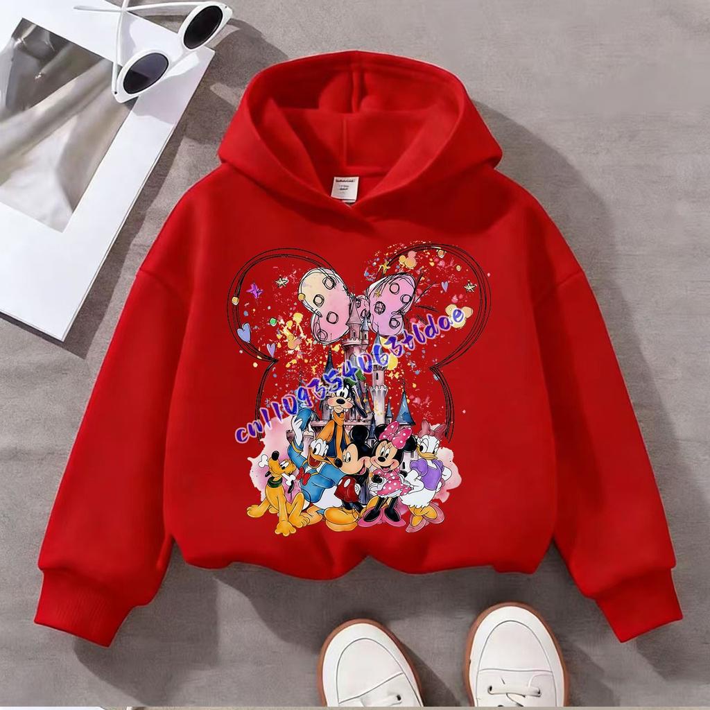 Paris Eiffel Tower Cartoon Print Kids Hoodie Girls Boys Loose Pullover Sweatshirt Children Family Trip Long Sleeve Hooded Top