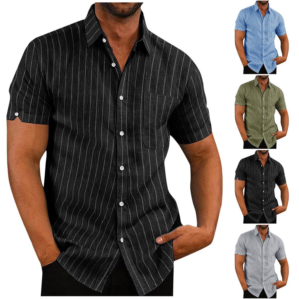 Summer Lapel Casual Short Sleeve Button Men'S Striped Shirt Men'S Wear