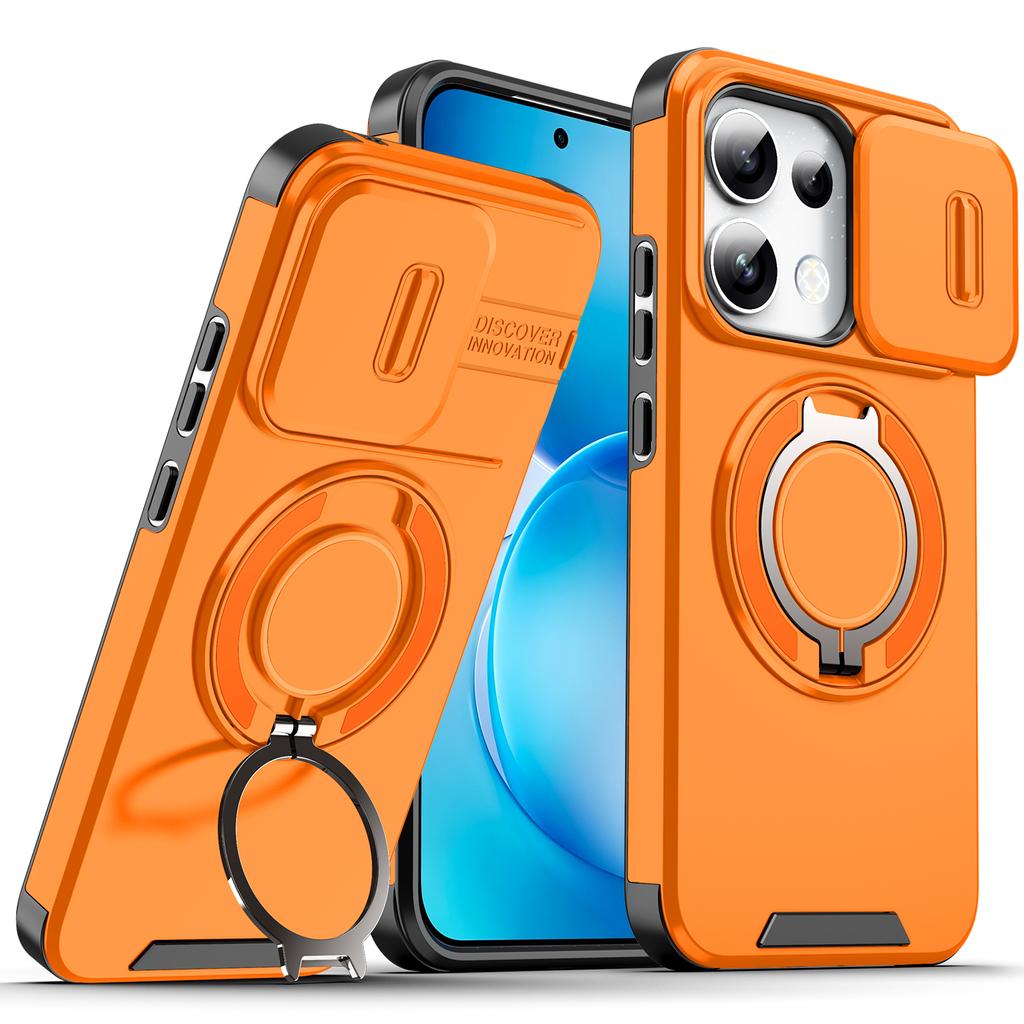 Magnetic Metal Ring Stand Armor Case For OPPO Reno 15 16 Pro Reno15 FS 15F Reno16 FS 16F Slide Push Window Lens Protection Cover