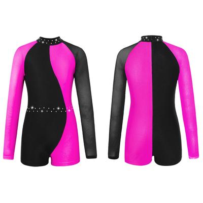 Tricouri pentru fete Gimnastica Copii Maneca lunga Fermoar Spate Salopeta Unitard cu pantaloni scurti