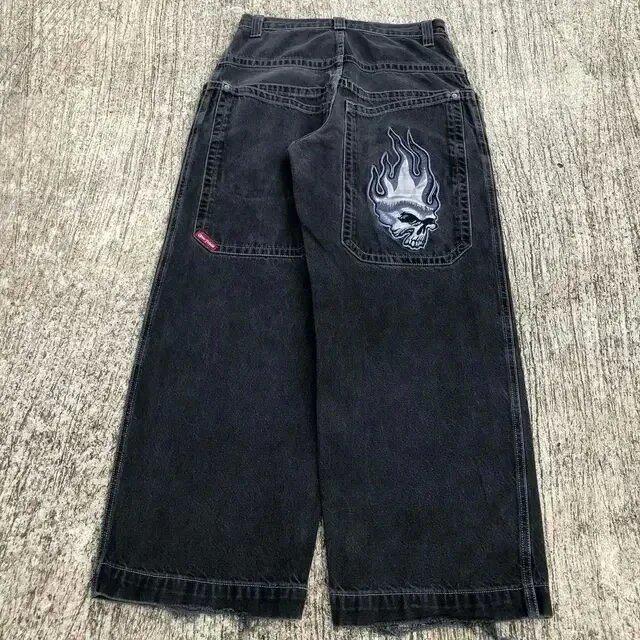 Jeans dritti ricamati Y2K da uomo - Casual, denim lavato abbinabile a tutto XL