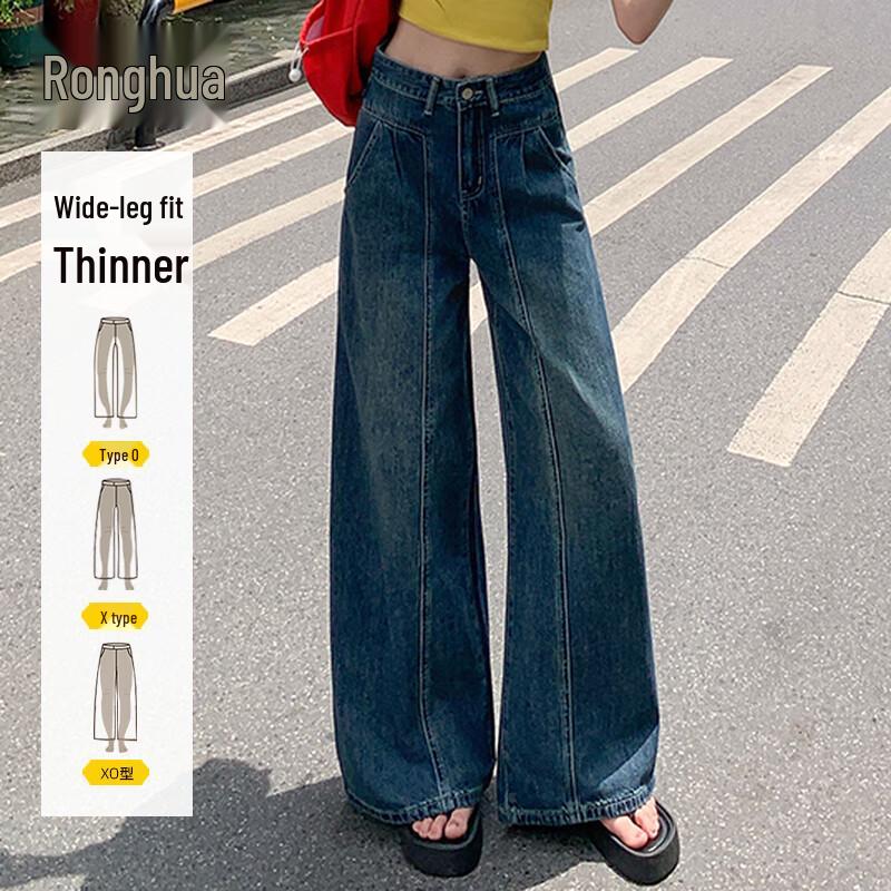 

Women s High-Waisted Retro Blue Wide-Leg Jeans XL