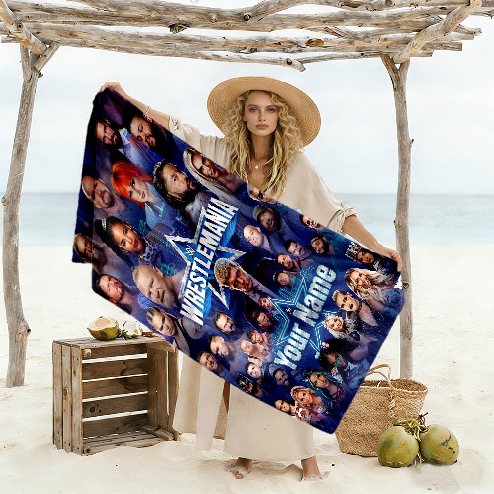Wrestlemania Customized Name Beach Towel Soft Durable Quick-Dry Portable for SwimmingBeachCamping Travel Beach AccessoriesGym