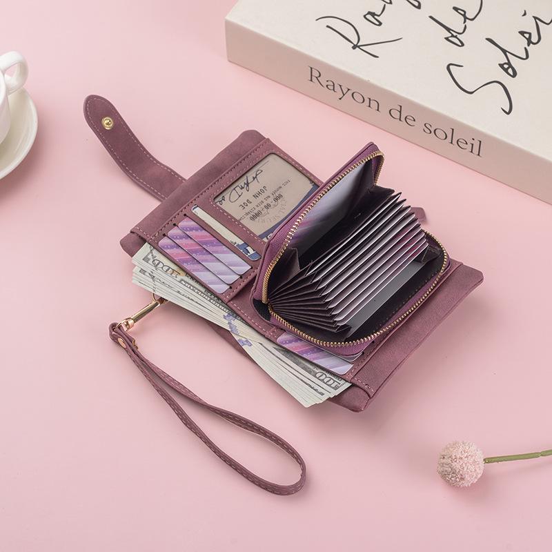Mattierte dreifach faltbare Geldbörse für Damen: Großes Fassungsvermögen, Mehrere Kartenfächer, Münzfach, Schnalle, Patchwork-Design