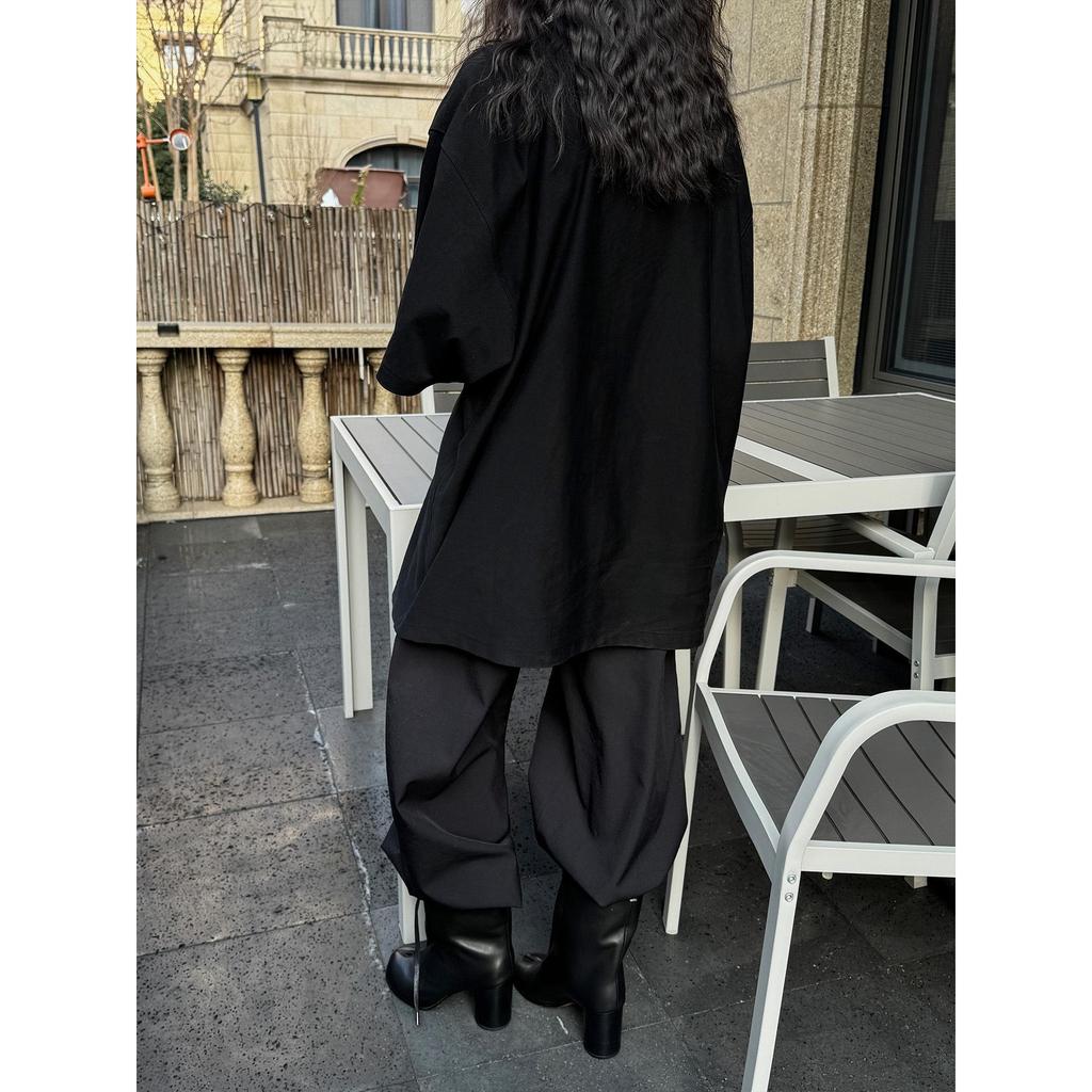 Louvre Spring Oversized Basic Solid Color Drop Shoulder T-shirt for Women