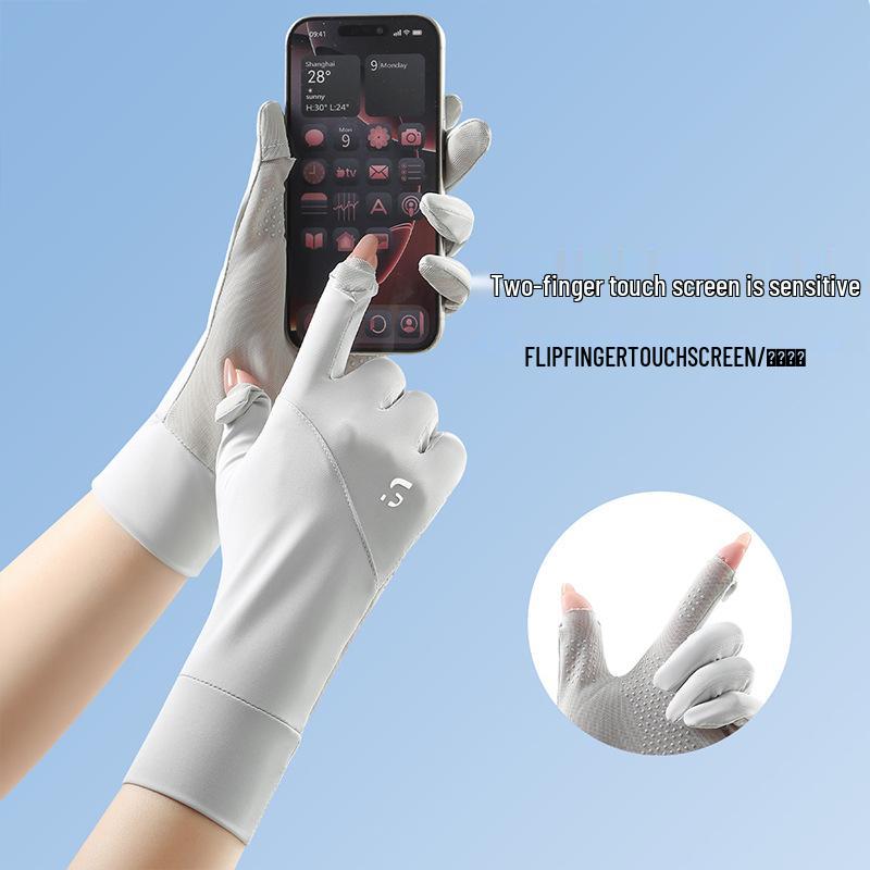 Women's Anti-UV Ice Silk Summer Gloves: Breathable, Thin, Non-Slip, Touchscreen Compatible for Driving & Cycling.