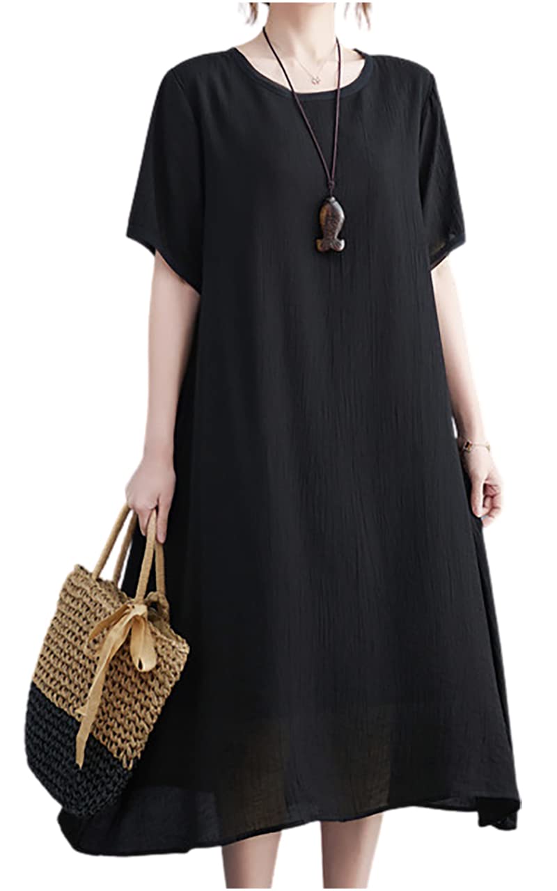 

Chunacchi Короткий рукав Прозрачное Длинное Платье для беременных Натуральное Свободное Легкое, А-силуэта, Расклешенное, Длины, Платье, стройнящее фигуру, Лен, Мамочка, чёрный